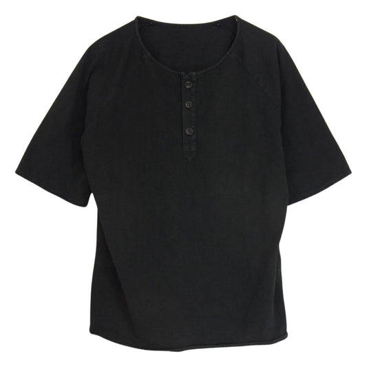 ISAMUKATAYAMA BACKLASH イサムカタヤマバックラッシュ INCARNATION インカネーション ラグランスリーブ レザーボタン ヘンリーネック 半袖 カットソー Tシャツ ブラック系 S【中古】