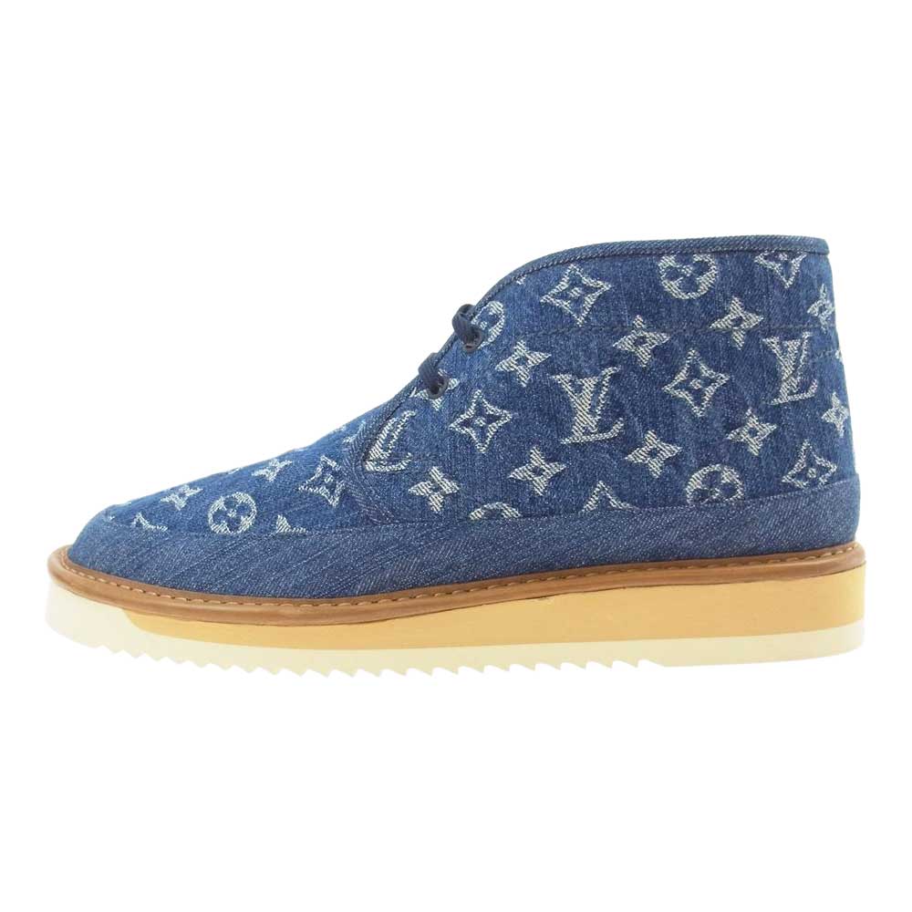LOUIS VUITTON ルイ・ヴィトン 1A81GQ NIGO モノグラム コージーライン デニム アンクル  ムートン ブーツ インディゴブルー系 9【美品】【中古】