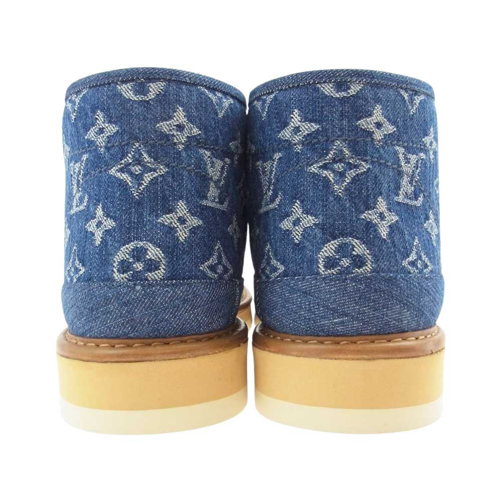 LOUIS VUITTON ルイ・ヴィトン 1A81GQ NIGO モノグラム コージーライン デニム アンクル  ムートン ブーツ インディゴブルー系 9【美品】【中古】