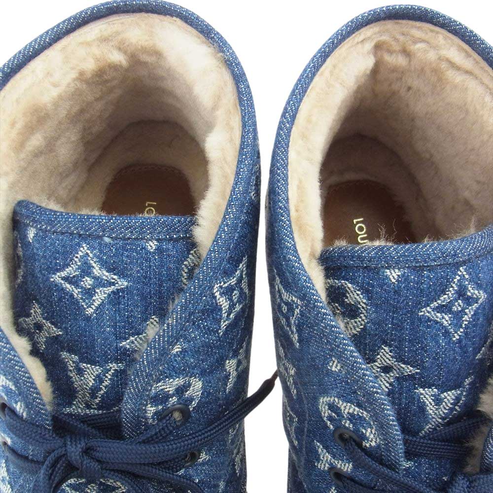 LOUIS VUITTON ルイ・ヴィトン 1A81GQ NIGO モノグラム コージーライン デニム アンクル  ムートン ブーツ インディゴブルー系 9【美品】【中古】