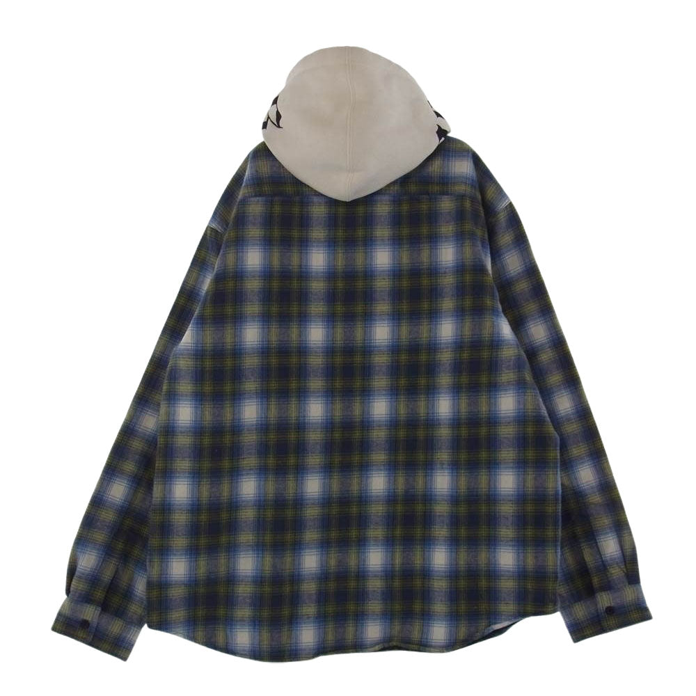 Supreme シュプリーム 21AW Hooded Flannel Zip up Shirt フーデッド パーカー フランネル ジップアップ チェック シャツ ホワイト系 ブルー系 イエロー系 L【美品】【中古】