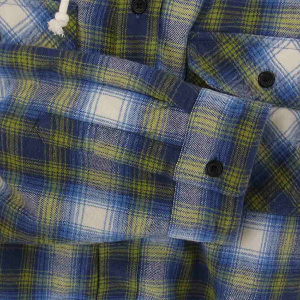Supreme シュプリーム 21AW Hooded Flannel Zip up Shirt フーデッド パーカー フランネル ジップアップ チェック シャツ ホワイト系 ブルー系 イエロー系 L【美品】【中古】