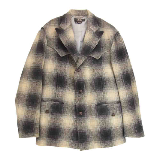 RRL ダブルアールエル 三ツ星タグ オンブレ ウール チェック テーラード ジャケット グレー系 38【中古】