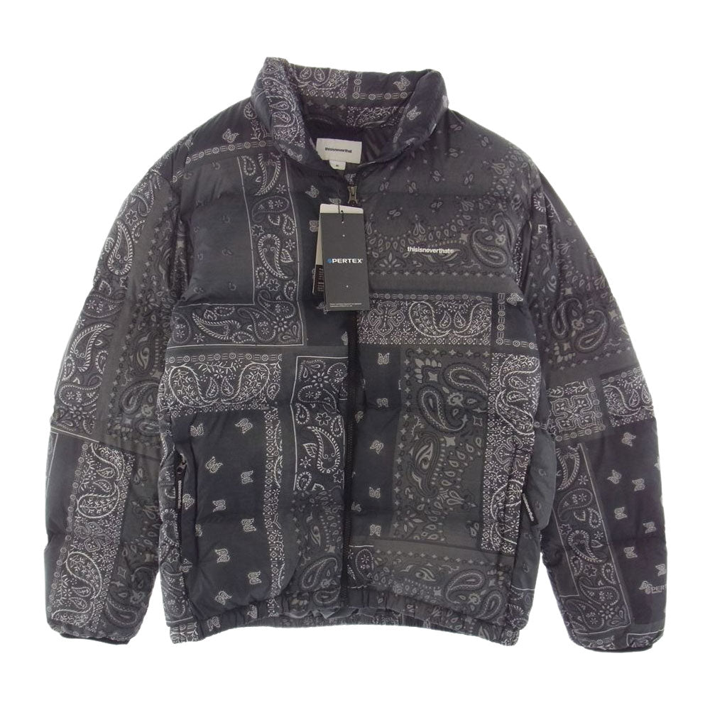 ディスイズネバーザット 20AW PERTEX T DOWN JACKET パーテックス バンダナ ダウンジャケット ブラック系 グレー系 XL【新古品】【未使用】【中古】