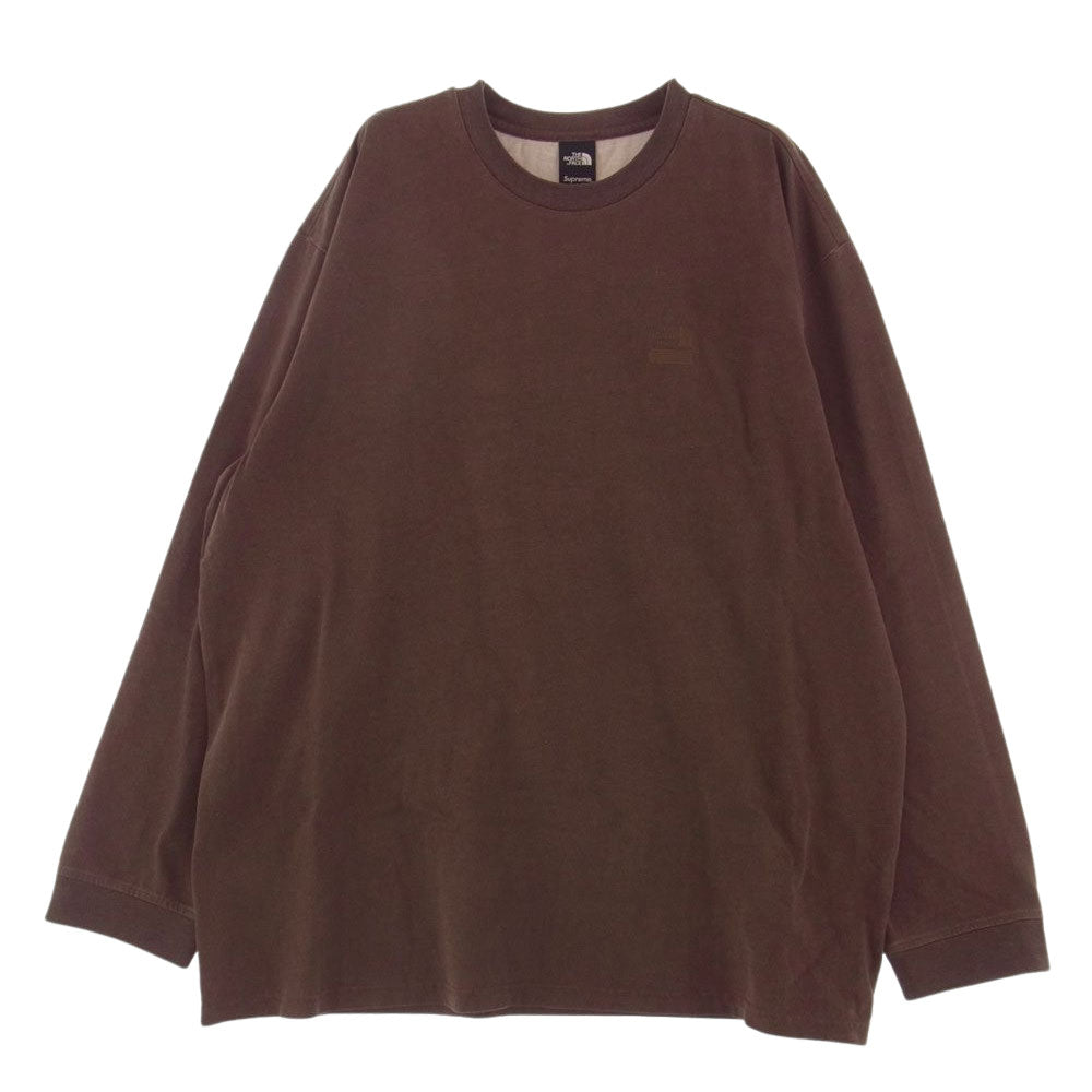 Supreme シュプリーム 22AW NT522021 THE NORTH FACE Pigment Printed L/S ノースフェイス ピグメント プリント ロゴ刺繍 長袖 Tシャツ ブラウン系 XL【極上美品】【中古】