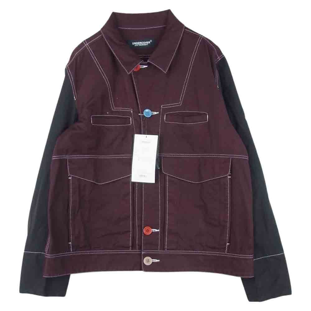 UNDERCOVER アンダーカバー 21SS UC1A4203 コットン ヘリンボーン ドッキング 再構築 カバーオール ジャケット ブラウン系 ボルドー系 3【美品】【中古】