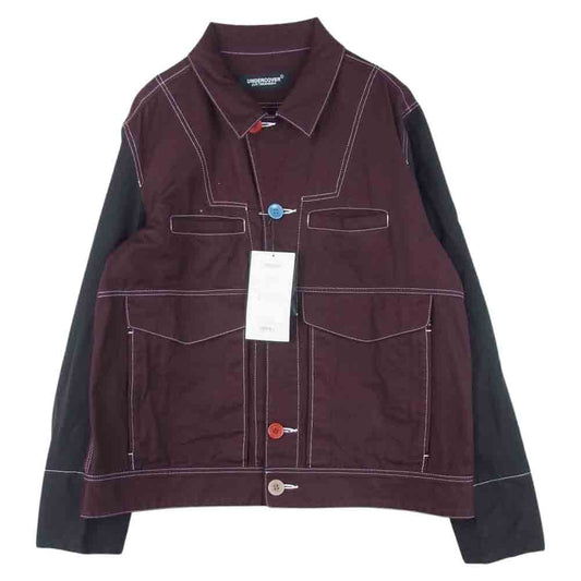 UNDERCOVER アンダーカバー 21SS UC1A4203 コットン ヘリンボーン ドッキング 再構築 カバーオール ジャケット ブラウン系 ボルドー系 3【美品】【中古】
