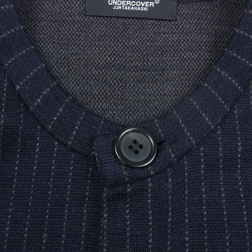 UNDERCOVER アンダーカバー 22SS UC1B4905-2 Plaid Round-Neck Cardigan プレイド ストライプ カーディガン ネイビー系 2【中古】