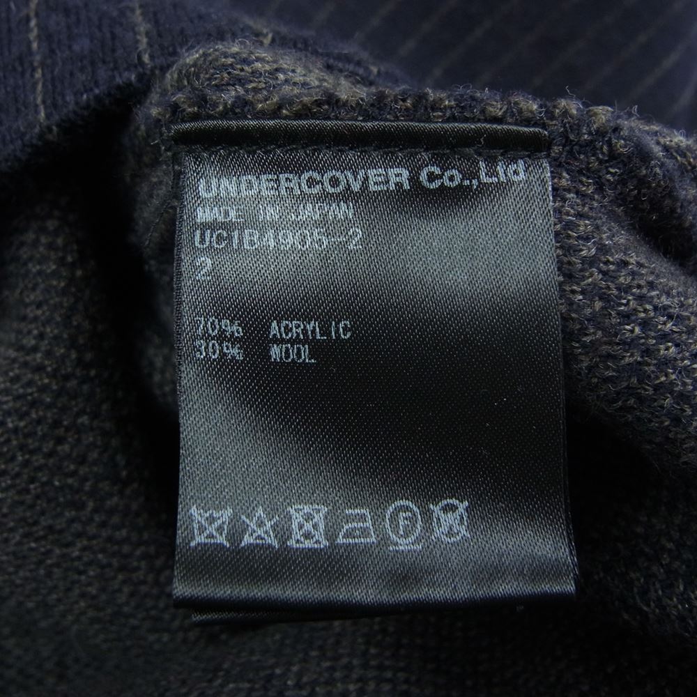 UNDERCOVER アンダーカバー 22SS UC1B4905-2 Plaid Round-Neck Cardigan プレイド ストライプ カーディガン ネイビー系 2【中古】