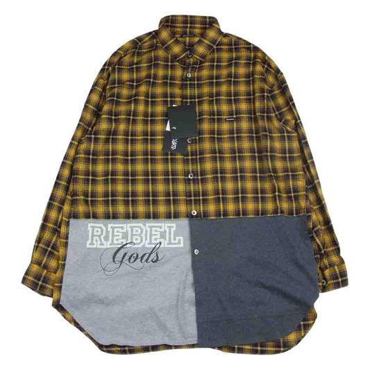 UNDERCOVER アンダーカバー 22SS UI1B44401 Undercoverism アンダーカバーイズム tee切替チェック長袖BIGシャツ 再構築 チェック柄 シャツ イエロー系 3【美品】【中古】