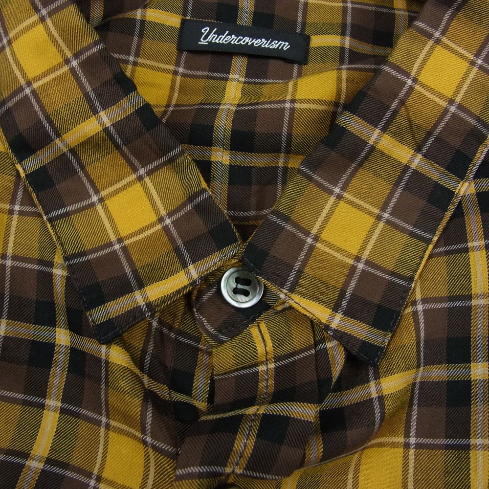 UNDERCOVER アンダーカバー 22SS UI1B44401 Undercoverism アンダーカバーイズム tee切替チェック長袖BIGシャツ 再構築 チェック柄 シャツ イエロー系 3【美品】【中古】