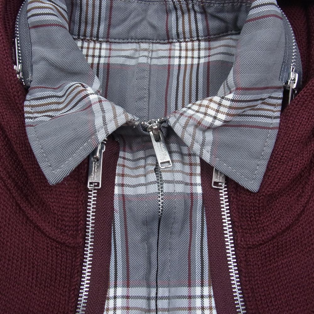 UNDERCOVER アンダーカバー 22SS UC1B4204 ニット パーカー チェック シャツ ドッキング ジップ ジャケット エンジ系 3【美品】【中古】