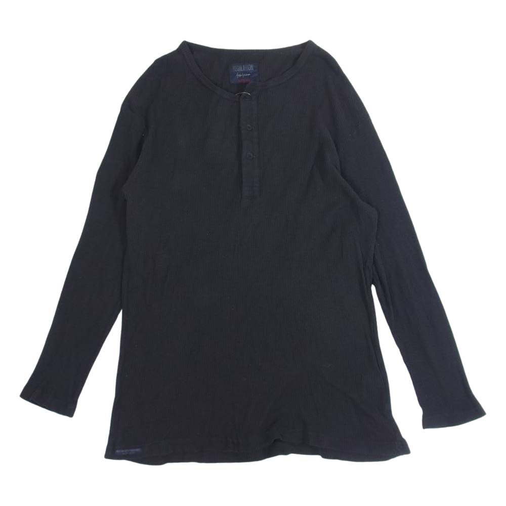 Yohji Yamamoto ヨウジヤマモト REGULATION MEN 21SS HD-T58-072 WAFFLE HENLEY NECK B レギュレーション ヘンリーネック 製品染め ワッフル ロングスリーブTシャツ ブラック系 3【中古】