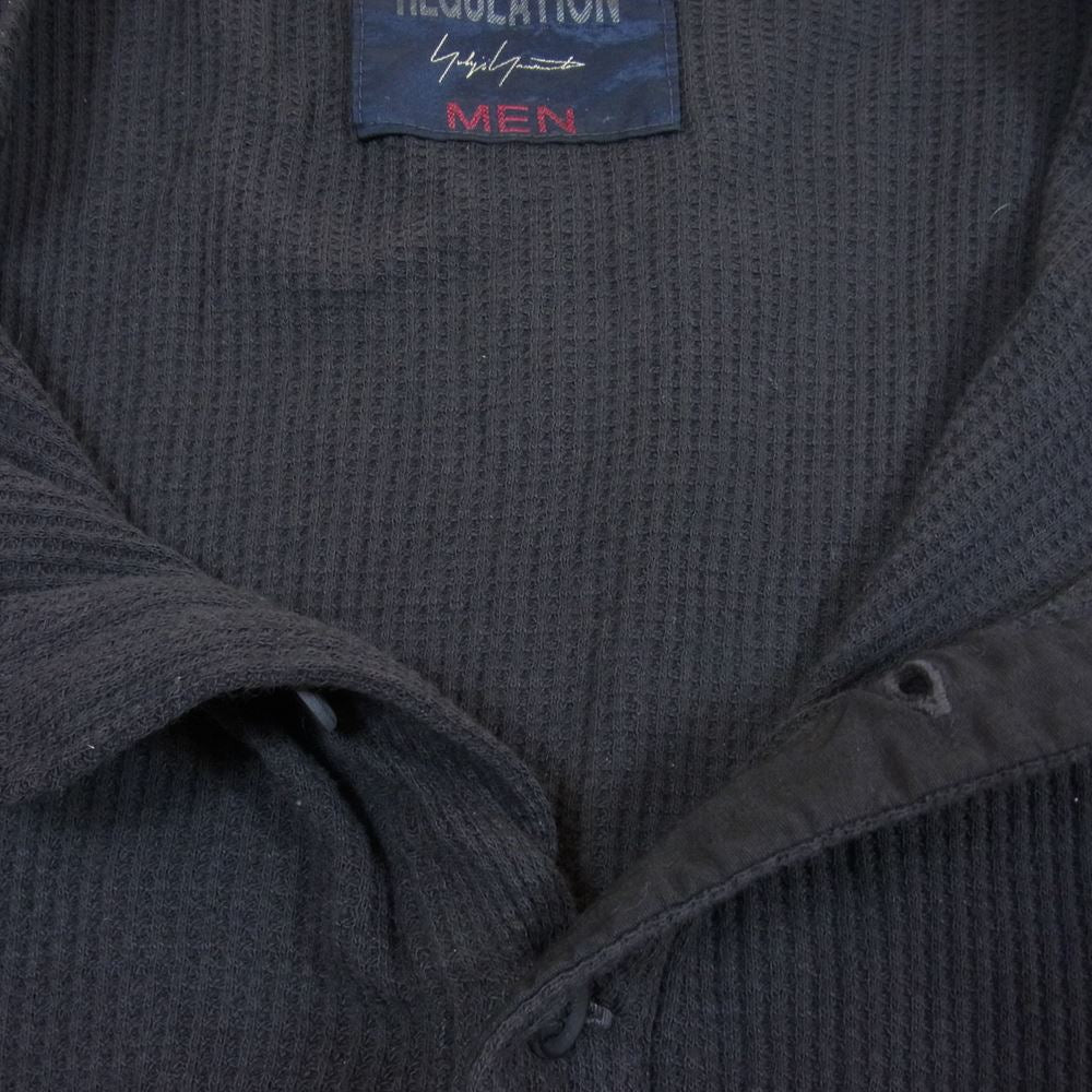 Yohji Yamamoto ヨウジヤマモト REGULATION MEN 21SS HD-T58-072 WAFFLE HENLEY NECK B レギュレーション ヘンリーネック 製品染め ワッフル ロングスリーブTシャツ ブラック系 3【中古】
