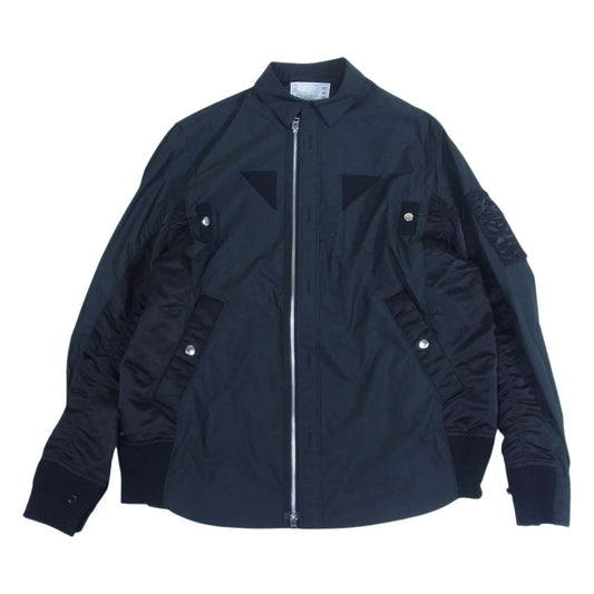 Sacai サカイ 22SS 22-02848M COTTON WEATHER SHIRT ドッキング 切替 コットン ウェザー フルジップ 長袖 シャツ ブラック系 3【中古】