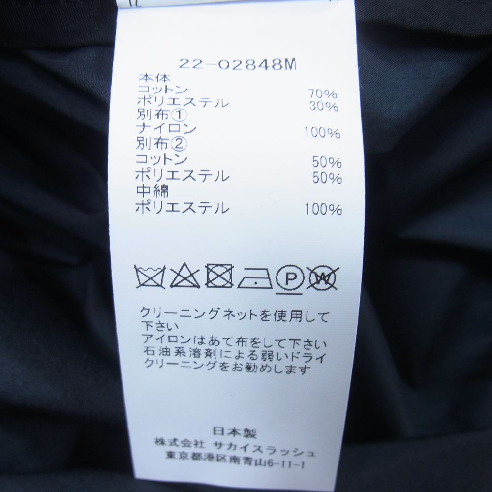 Sacai サカイ 22SS 22-02848M COTTON WEATHER SHIRT ドッキング 切替 コットン ウェザー フルジップ 長袖 シャツ ブラック系 3【中古】