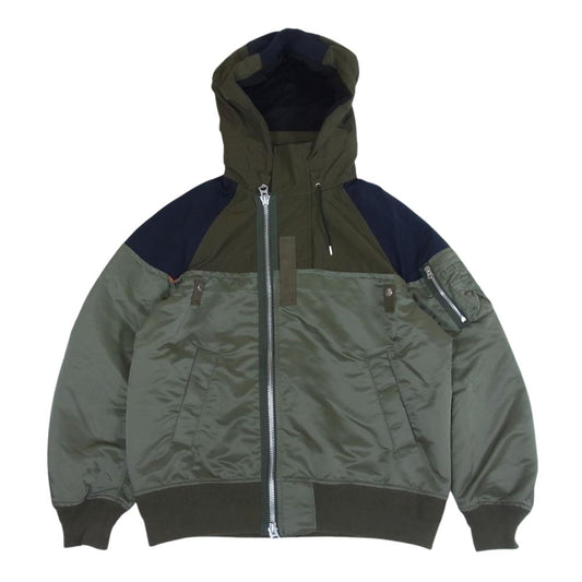 Sacai サカイ 21SS 21-02533M Nylon Twill x Outdoor Blouson ナイロンツイル アウトドア ブルゾン MA-1 ドッキング フーデッド ジャケット カーキ系 3【美品】【中古】