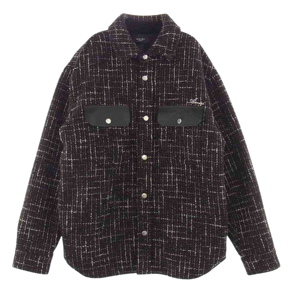 アミリ 22SS  PS22MSL010-42 国内正規品 BOUCLE PADDED OVERSHIRT ロゴ刺繍 パデッド オーバー ツイード ジャケット マルチカラー系 M【美品】【中古】