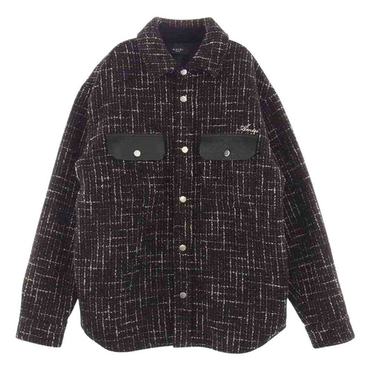 アミリ 22SS  PS22MSL010-42 国内正規品 BOUCLE PADDED OVERSHIRT ロゴ刺繍 パデッド オーバー ツイード ジャケット マルチカラー系 M【美品】【中古】