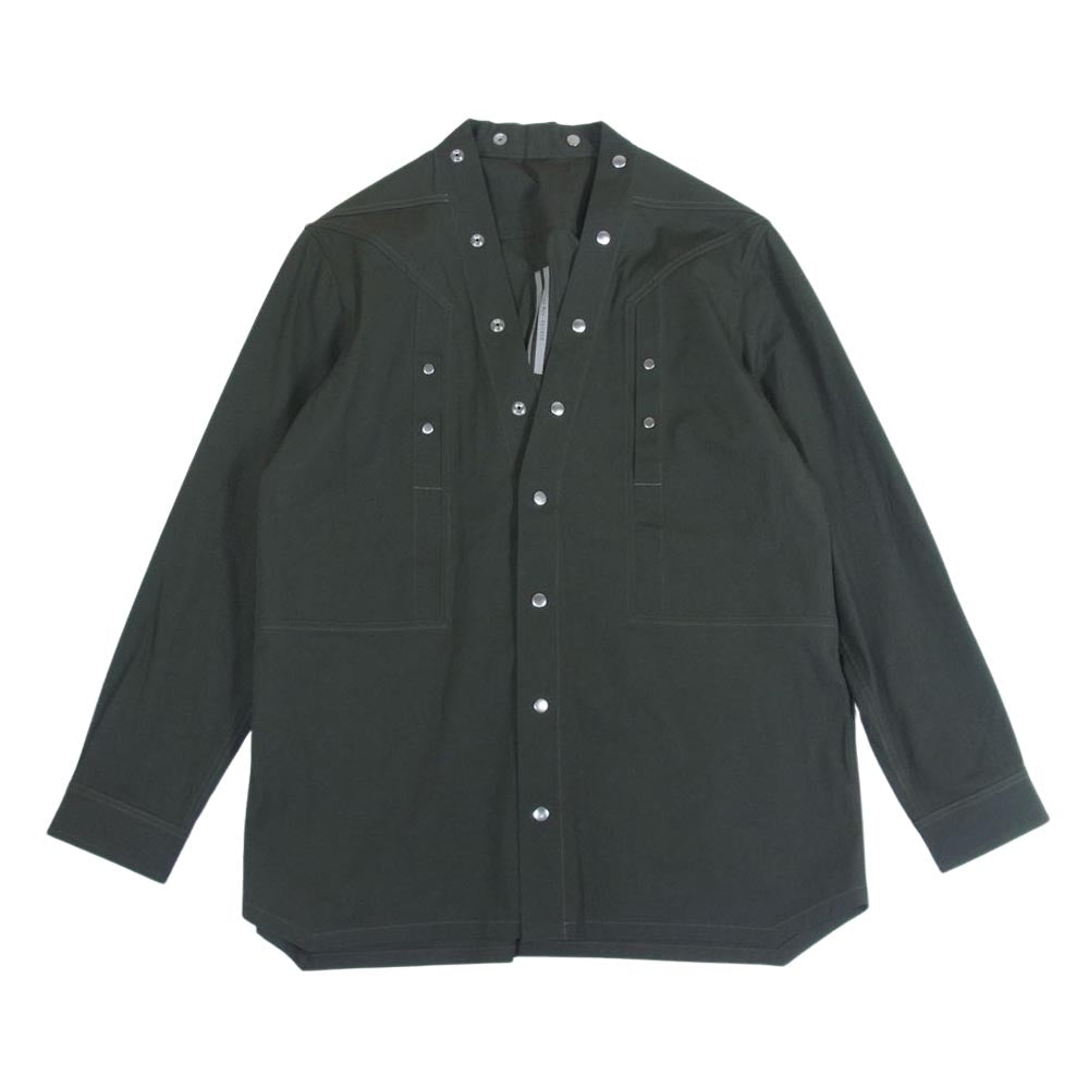 Rick Owens リックオウエンス 22AW RU02B2287-TE FOGPOCKET LARRY SHIRT フォグポケット ラリー スナップボタン 長袖 シャツ ジャケット グリーン系 44【美品】【中古】