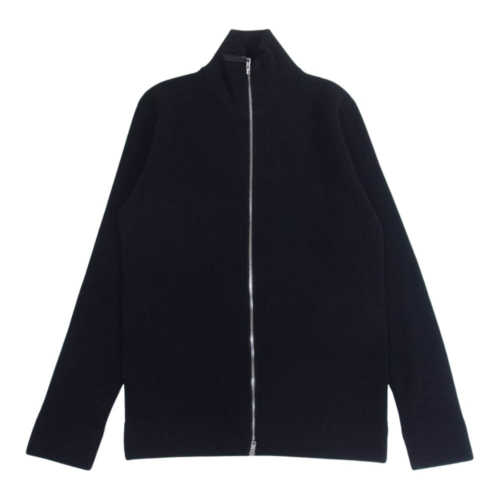 MAISON MARGIELA メゾンマルジェラ 22AW SI1HA0013 S17781 ④⑭ライン コットンウール 7ゲージ ドライバーズニット ジップアップ ハイネック カーディガン ブラック系 XL【美品】【中古】