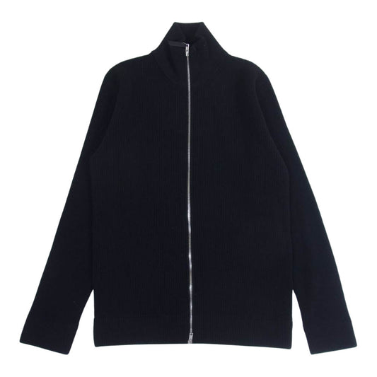 MAISON MARGIELA メゾンマルジェラ 22AW SI1HA0013 S17781 ④⑭ライン コットンウール 7ゲージ ドライバーズニット ジップアップ ハイネック カーディガン ブラック系 XL【美品】【中古】