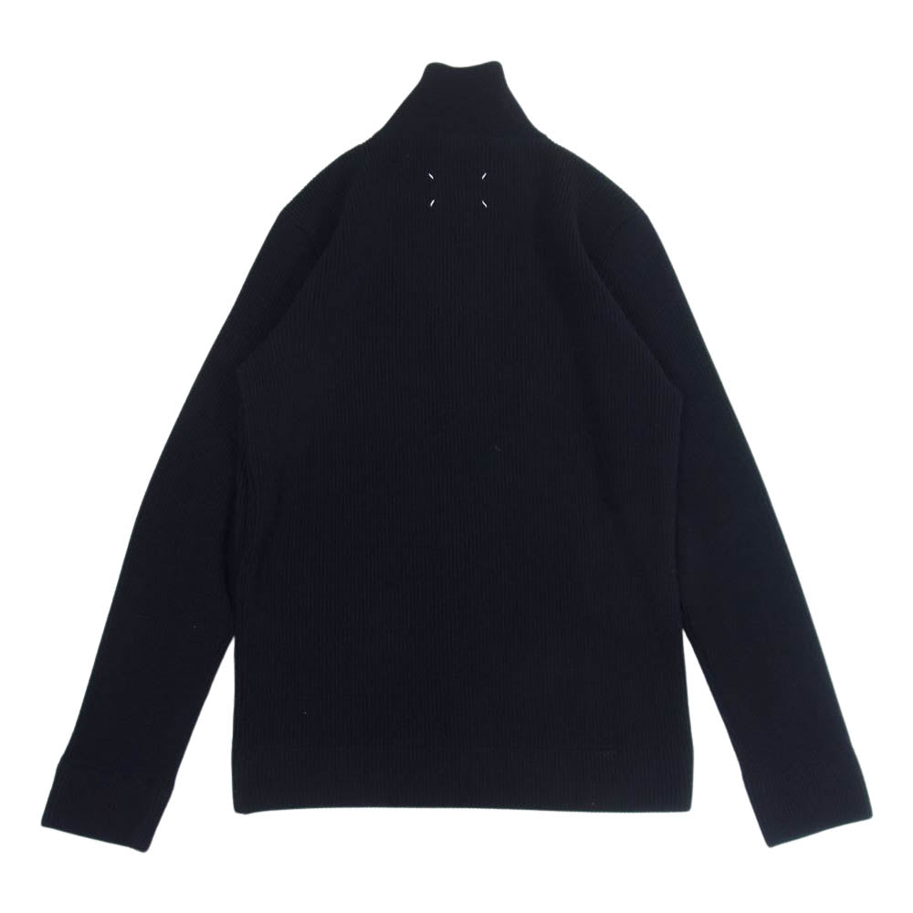 MAISON MARGIELA メゾンマルジェラ 22AW SI1HA0013 S17781 ④⑭ライン コットンウール 7ゲージ ドライバーズニット ジップアップ ハイネック カーディガン ブラック系 XL【美品】【中古】