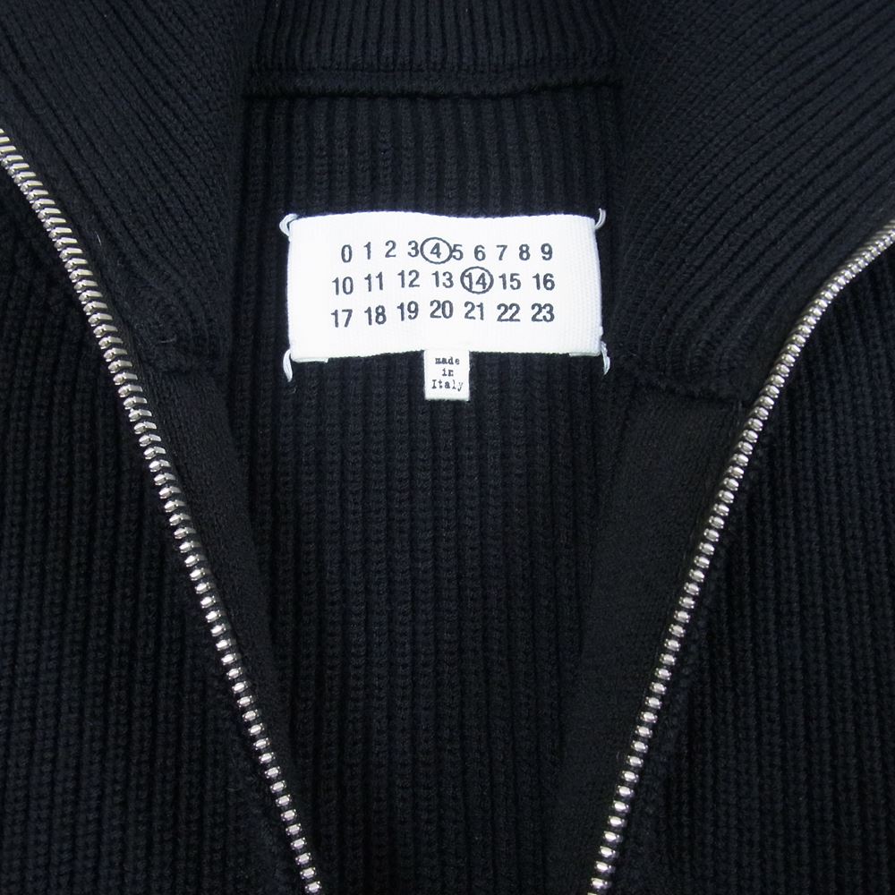 MAISON MARGIELA メゾンマルジェラ 22AW SI1HA0013 S17781 ④⑭ライン コットンウール 7ゲージ ドライバーズニット ジップアップ ハイネック カーディガン ブラック系 XL【美品】【中古】