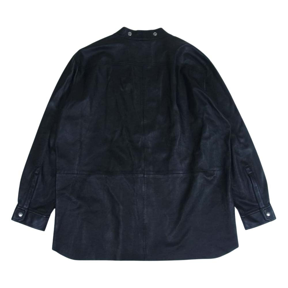 Rick Owens リックオウエンス 22SS RR01B1228-LLPX FOGPOCKET LARRY Leather Shirts フォグポケット ラリー レザー スナップボタン 長袖 シャツ ジャケット ブラック系 44【中古】