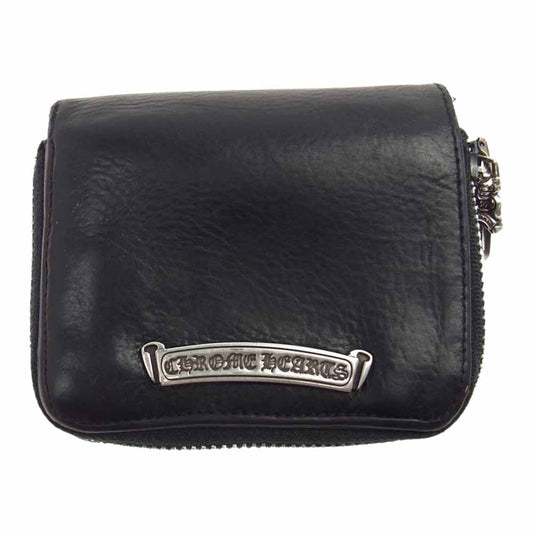 CHROME HEARTS クロムハーツ（原本無） SQ ZIP BILL スクエアジップビル ラウンドジップ レザー ウォレット 財布 ブラック系【中古】