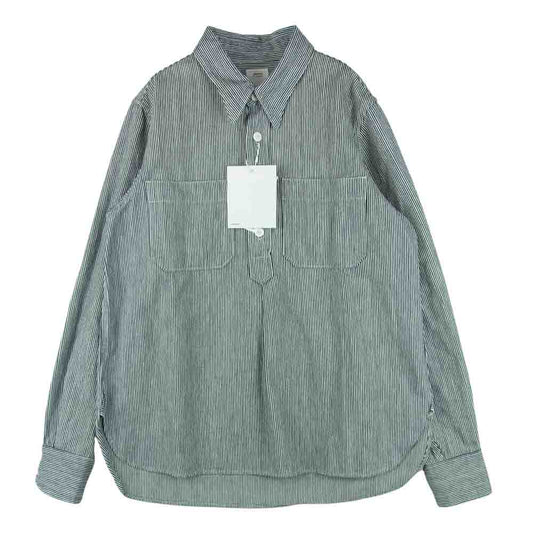 VISVIM ビズビム 18SS 0118105007003 ALPHA P.O. SHIRT L/S HICKORY アルファ ヒッコリー ストライプ 長袖 シャツ ホワイト系 ダークネイビー系 2【中古】