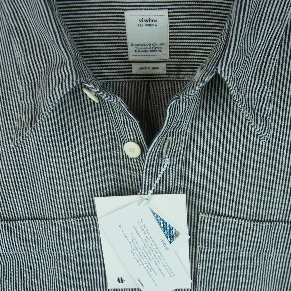 VISVIM ビズビム 18SS 0118105007003 ALPHA P.O. SHIRT L/S HICKORY アルファ ヒッコリー ストライプ 長袖 シャツ ホワイト系 ダークネイビー系 2【中古】