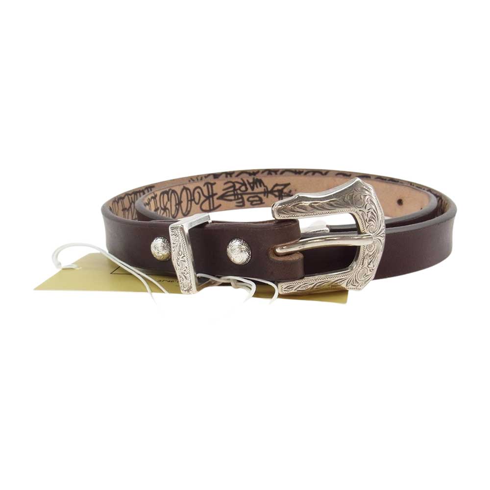 800-2277128 × ROOSTERKING＆CO. ルースターキング＆カンパニー NARROW WESTERN レザー ベルト ブラウン系【新古品】【未使用】【中古】