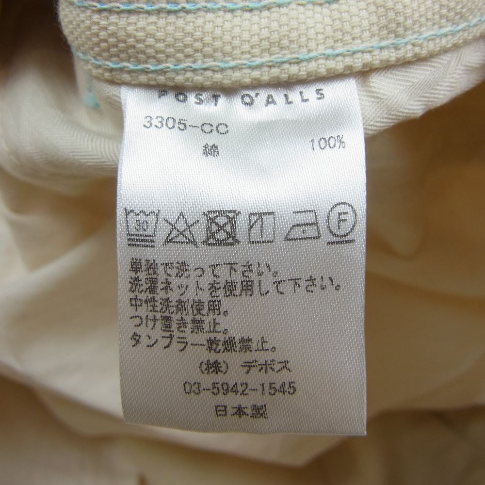 POST OVERALLS ポストオーバーオールズ 3305-CC Cotton Canvas DeLaware 2 コットン キャンバス ワーク パンツ オフホワイト系 S【新古品】【未使用】【中古】