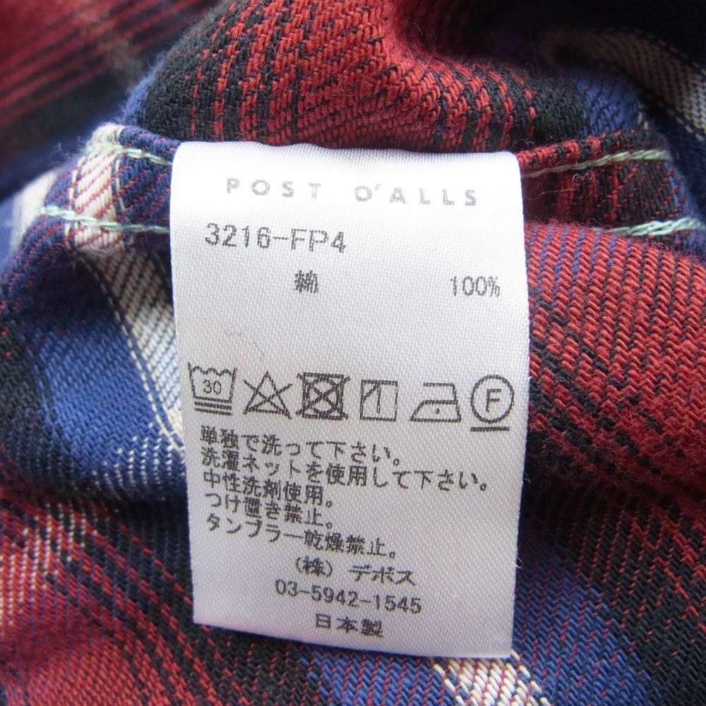 POST OVERALLS ポストオーバーオールズ 3216-FP4 The NAVY CUT 2 ネル チェック シャツ レッド系 3【新古品】【未使用】【中古】