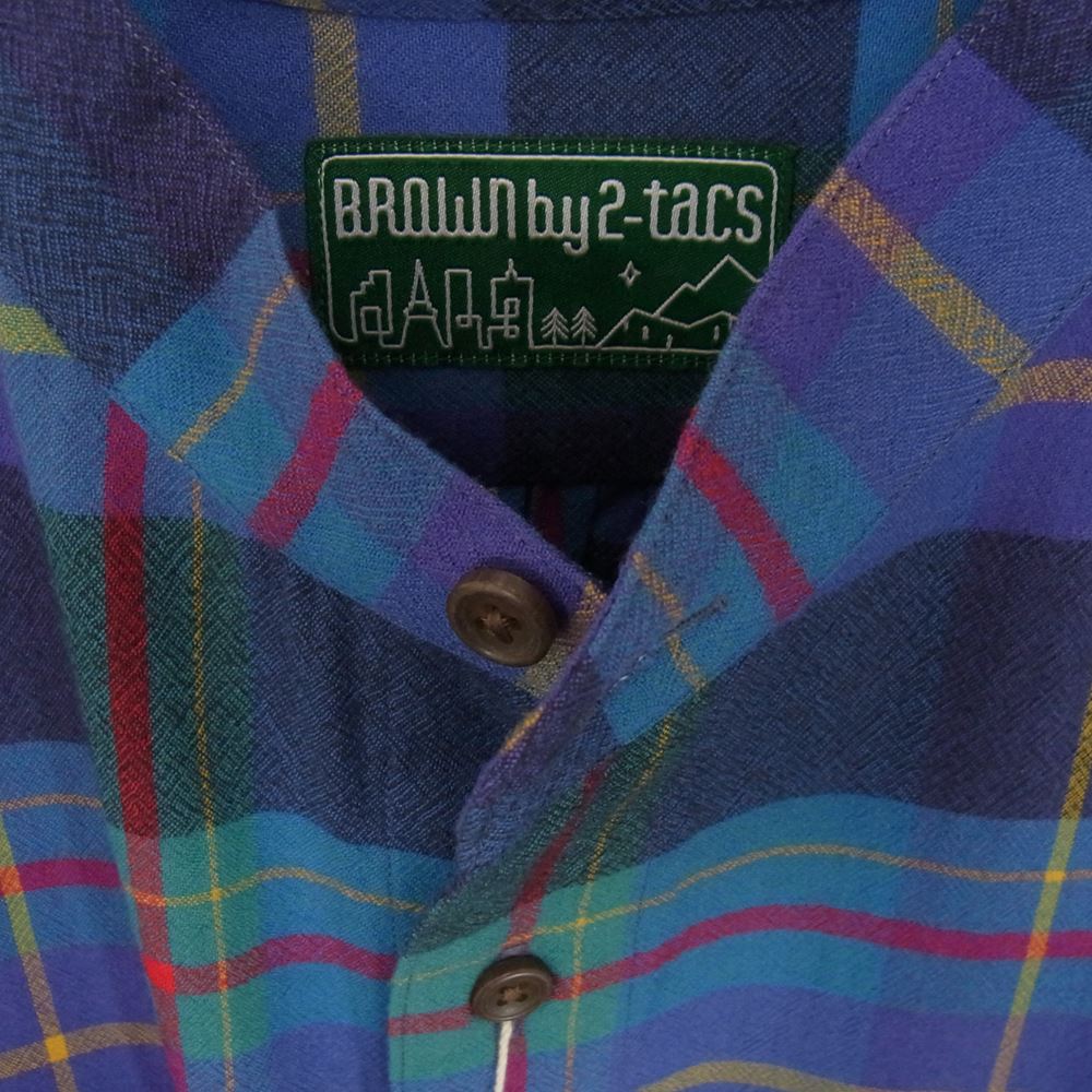 ブラウン バイ ツータックス B26-S003 Stand collar スタンドカラー シャツ large パープル系 L【新古品】【未使用】【中古】