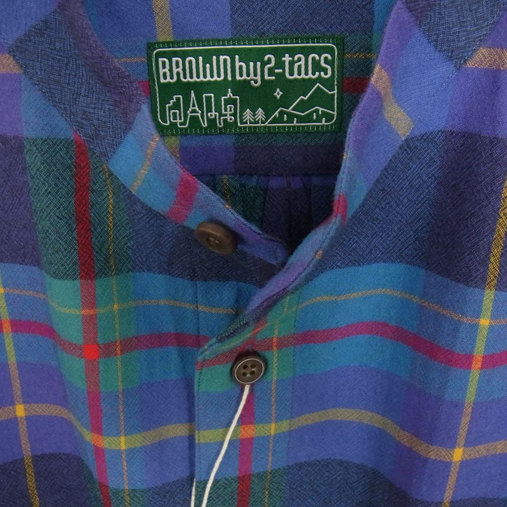 ブラウン バイ ツータックス B26-S003 Stand collar スタンドカラー シャツ small パープル系 S【新古品】【未使用】【中古】