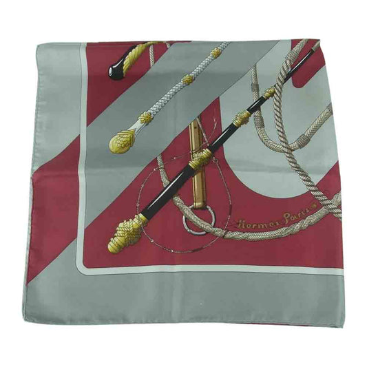 HERMES エルメス カレ 90 クリッククラック シルク100％ スカーフ scarf グレー系 レッド系【中古】