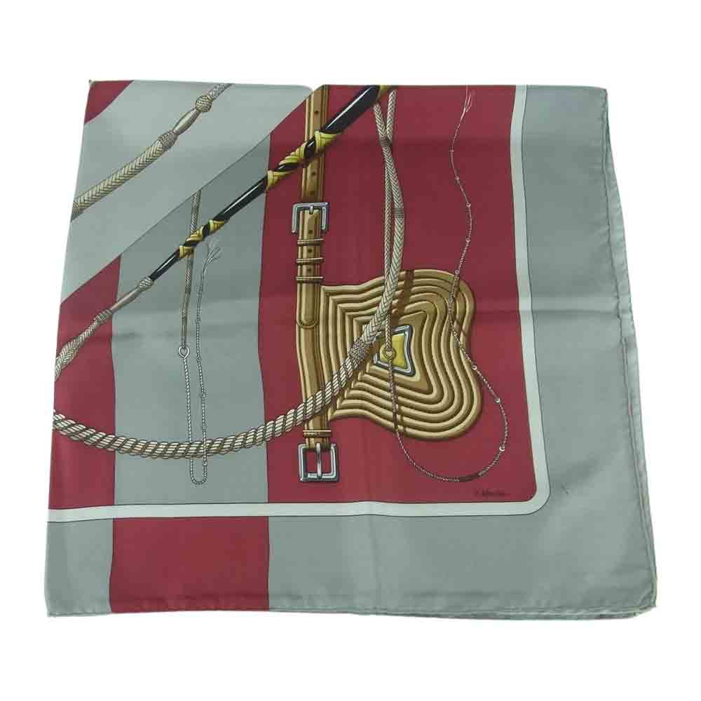 HERMES エルメス カレ 90 クリッククラック シルク100％ スカーフ scarf グレー系 レッド系【中古】