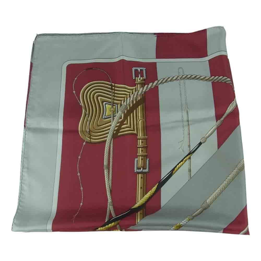 HERMES エルメス カレ 90 クリッククラック シルク100％ スカーフ scarf グレー系 レッド系【中古】