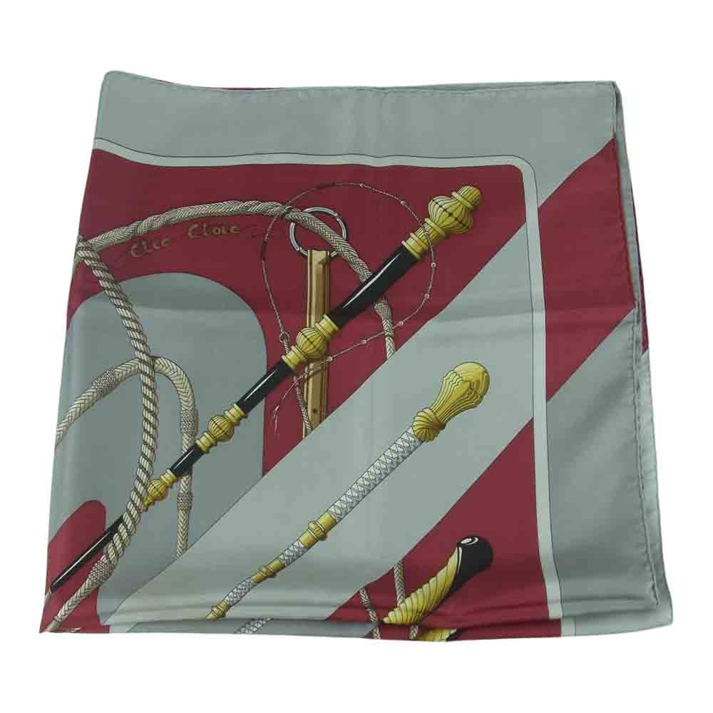 HERMES エルメス カレ 90 クリッククラック シルク100％ スカーフ scarf グレー系 レッド系【中古】