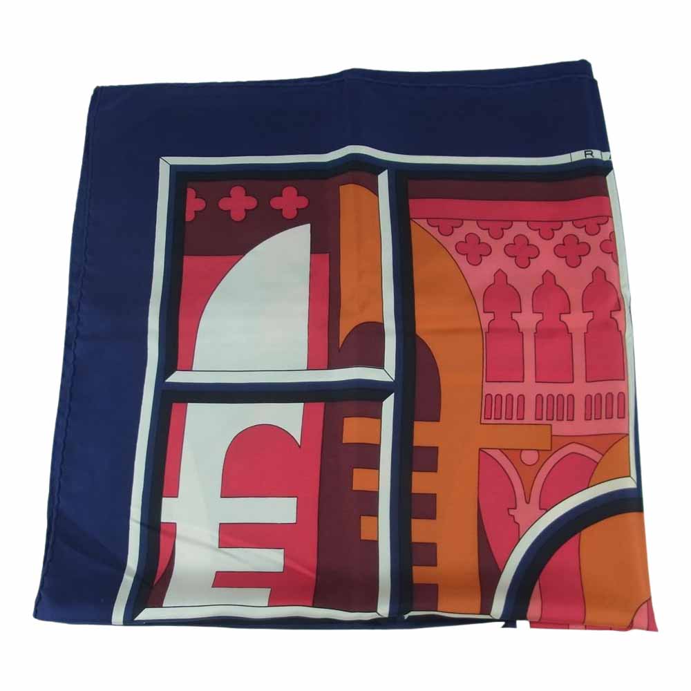 HERMES エルメス カレ 90 RIALTO シルク100％ スカーフ scarf ネイビー系 マルチカラー系【中古】