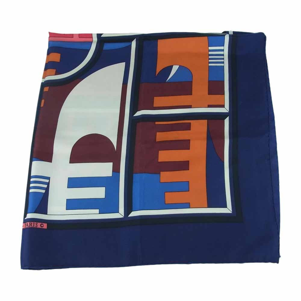 HERMES エルメス カレ 90 RIALTO シルク100％ スカーフ scarf ネイビー系 マルチカラー系【中古】
