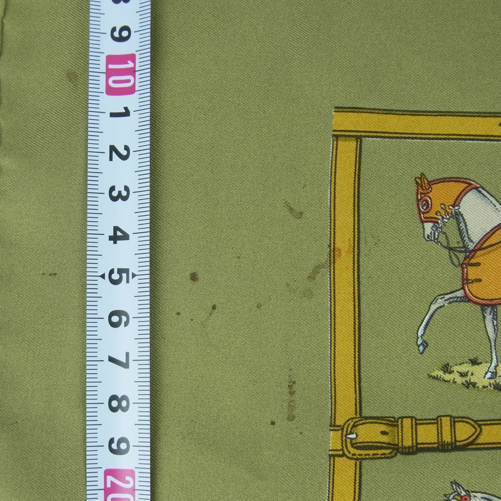 HERMES エルメス カレ 90 48頭の馬 ホース シルク100% スカーフ scarf グリーン系【中古】