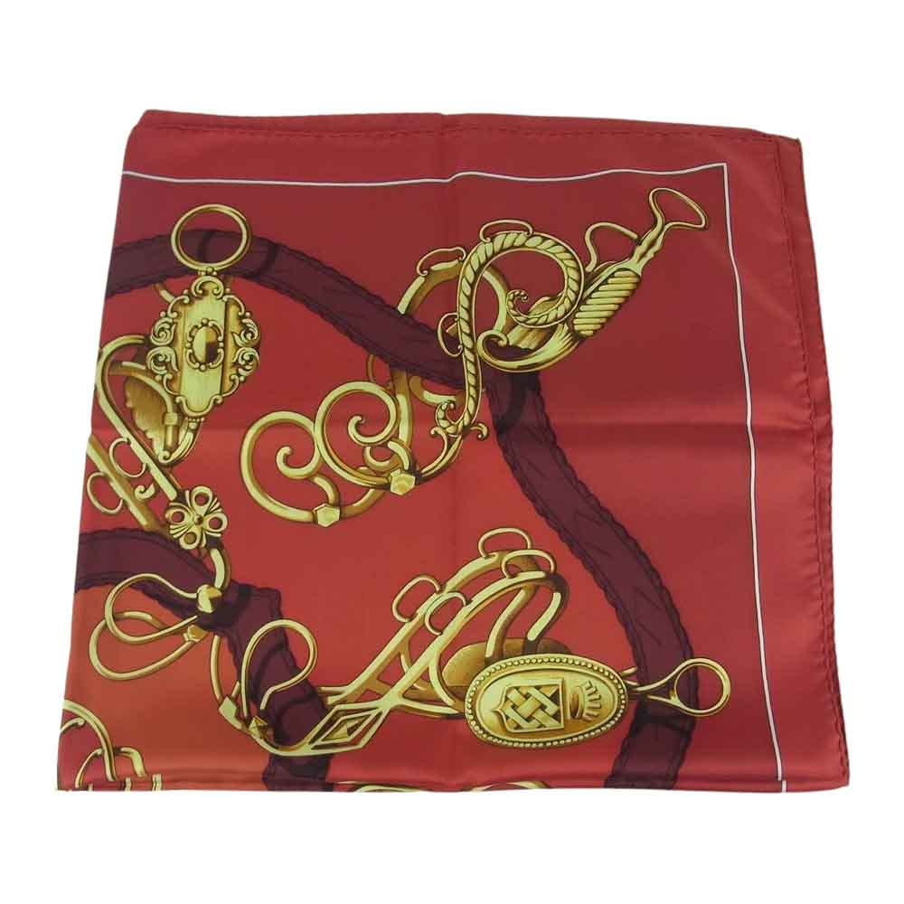 HERMES エルメス カレ 90 紋章 エンブレム シルク100％ スカーフ scarf レッド系【中古】