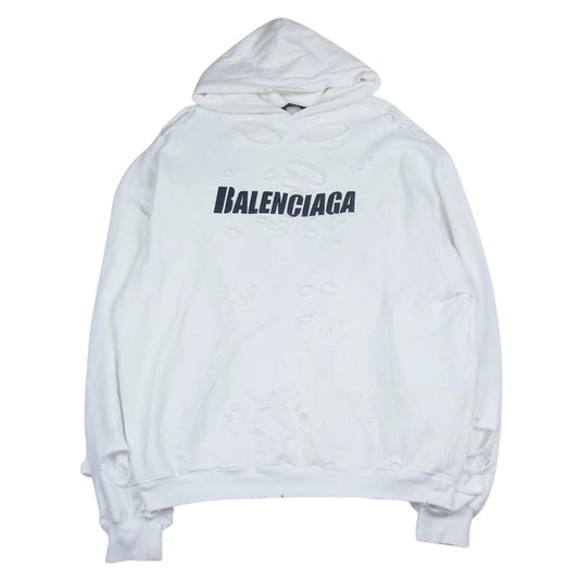 BALENCIAGA バレンシアガ 21SS 659403 TKVB6  国内正規品 DESTROYED ロゴ デストロイ パーカー ホワイト系 XXS【中古】