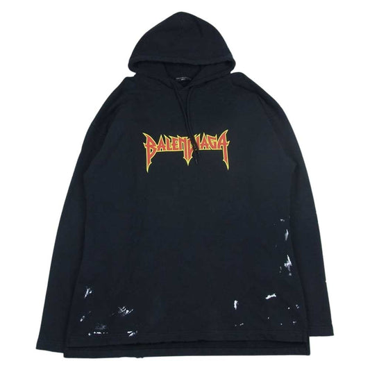 BALENCIAGA バレンシアガ 22SS 697879 TMV89 国内正規品 Metal Hoodie Oversized メタルロゴ オーバーサイズ フーディ パーカー ブラック系 XL【中古】
