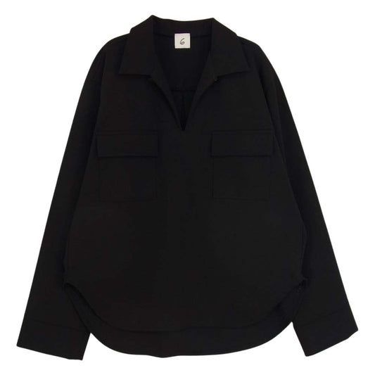 6 ロク 8612-241-0213 BEAUTY & YOUTH UNITED ARROWS SKIPPER SHIRT スキッパー 長袖 シャツ ブラック系 サイズ表記無【美品】【中古】