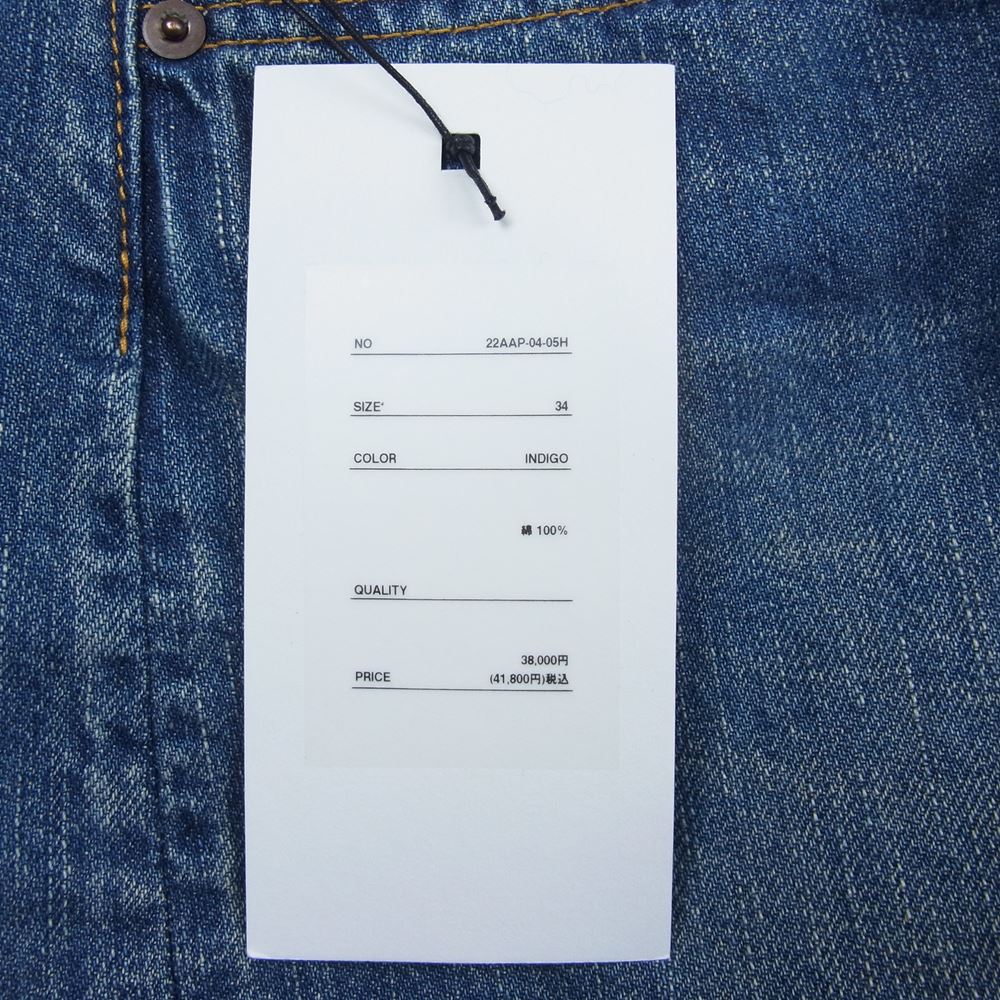 アプレッセ 22AW 22AAP-04-05H Washed Denim Wide Pants ウォッシュド ワイド デニム パンツ インディゴブルー系 34【美品】【中古】