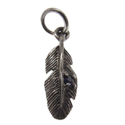 アガット サファイア 石付き フェザー ペンダントトップ シルバー系【中古】